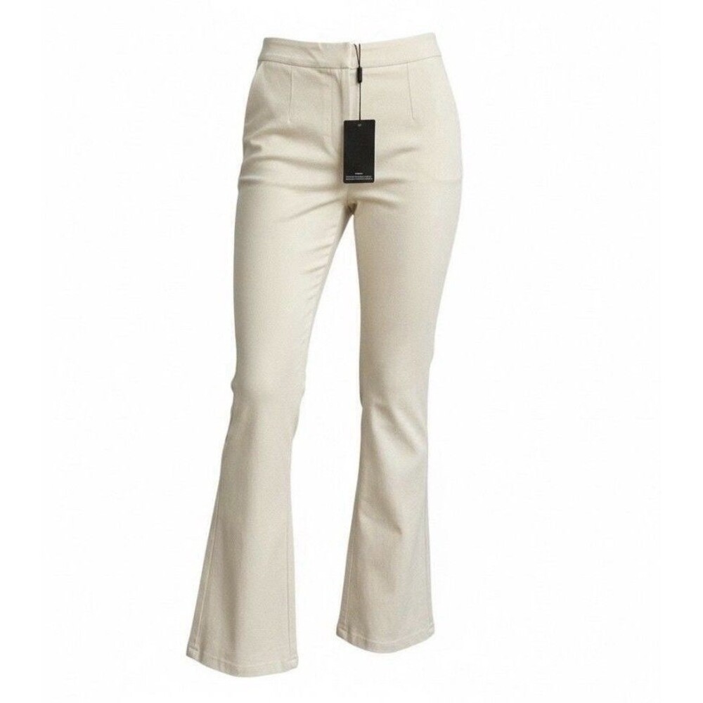 Pretty Little Thing Cream Women's Pants Flare Solid Casual Flat Front Size 8